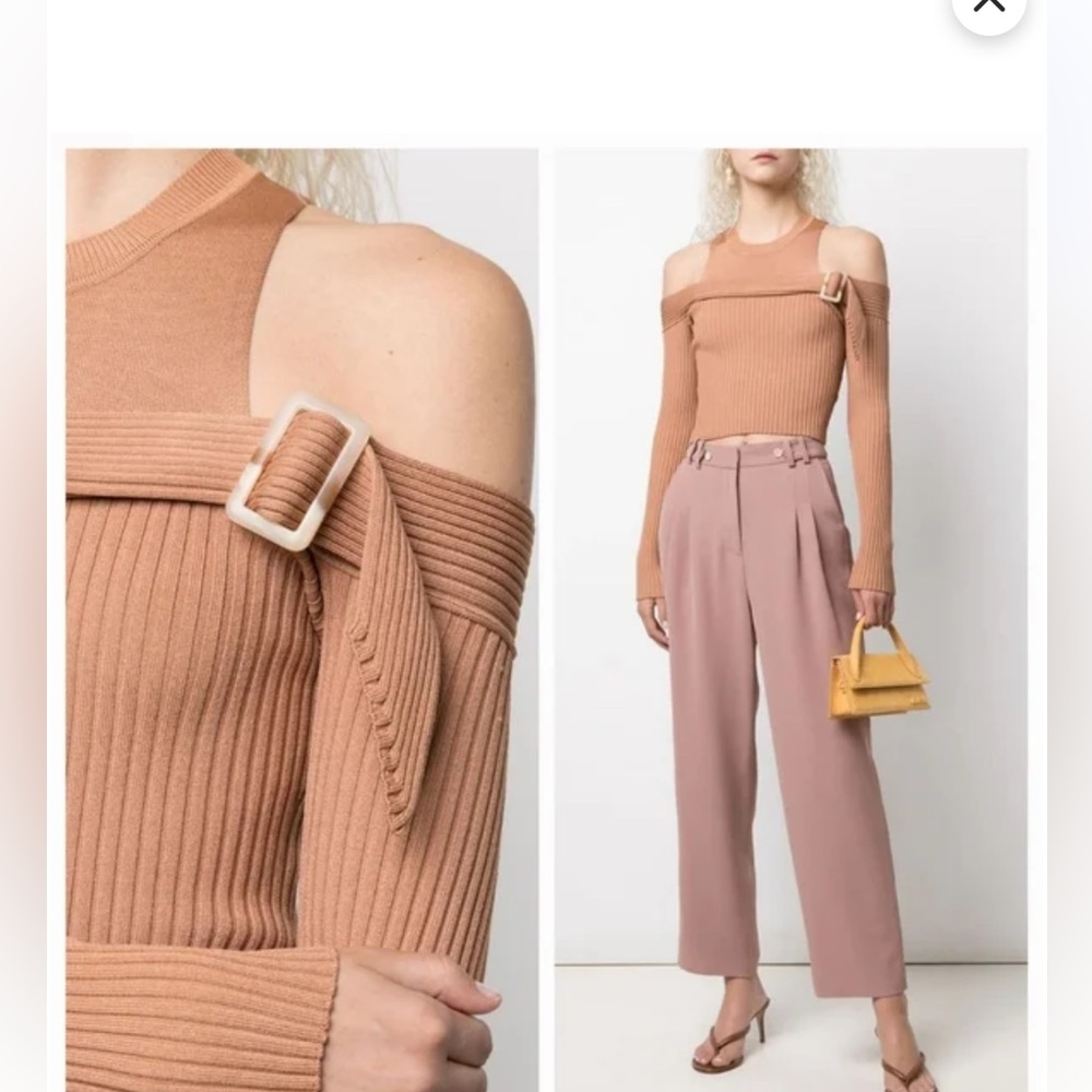 Jonathan Simkhai Mandy camel size large cold shoulder sweater/ buckle detail NWT